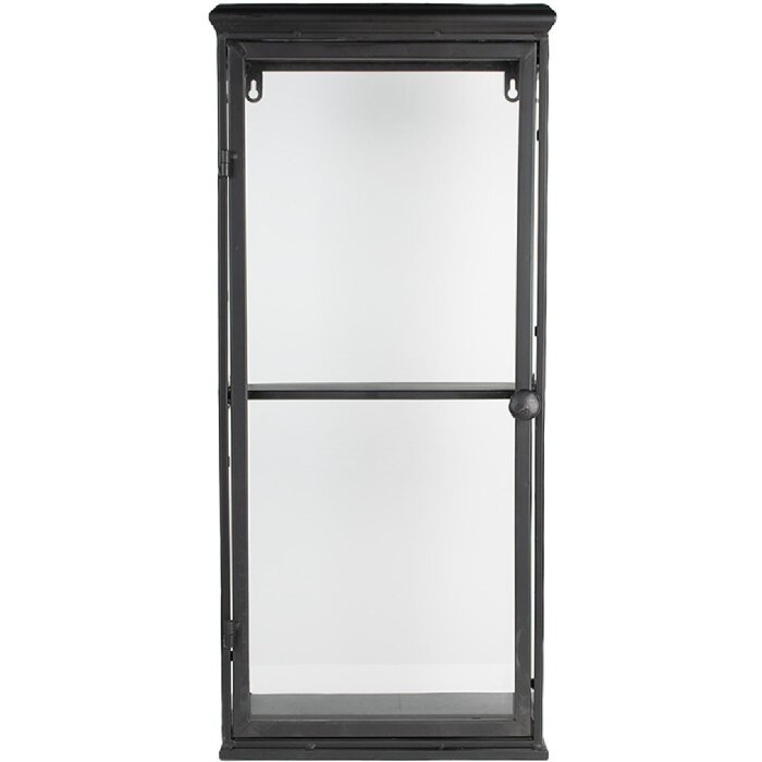 Vitrinekast ijzer glas zwart 31x21x70 cm Wandplank