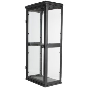 Vitrinekast ijzer glas zwart 31x21x70 cm Wandplank