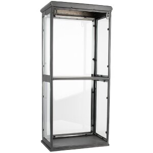 Vitrinekast ijzer glas zwart 31x21x70 cm Wandplank