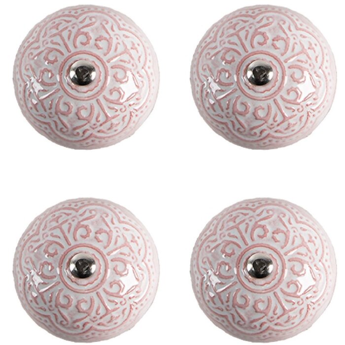 Clayre & Eef 65302 deurknop keramiek roze bloemmotief Ø 4x3/6 cm