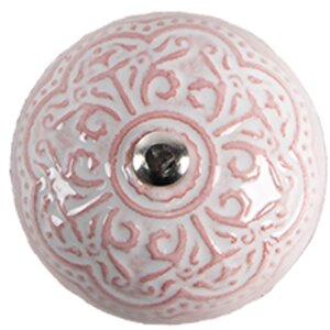 Clayre & Eef 65302 deurknop keramiek roze bloemmotief Ø 4x3/6 cm