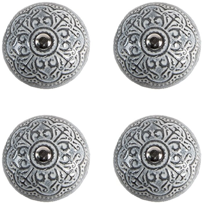 Clayre & Eef 65303 Deurknop Vintage Zilver Ø 4x3/6 cm Set van 4 stuks