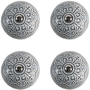 Clayre & Eef 65303 Deurknop Vintage Zilver Ø 4x3/6 cm Set van 4 stuks