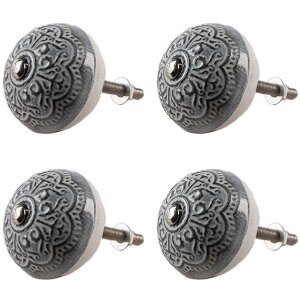 Clayre & Eef 65303 Deurknop Vintage Zilver Ø 4x3/6 cm Set van 4 stuks