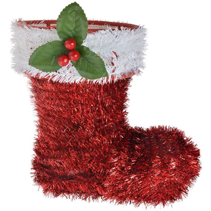 Clayre & Eef 65476 Kerstversiering Laarzen Rood Wit 25x11x26 cm