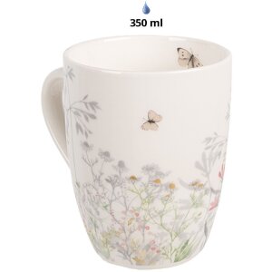 Clayre & Eef Mok WFFMU Wit Porselein Botanisch 12x8x10 cm 350 ml