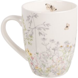 Clayre & Eef Mok WFFMU Wit Porselein Botanisch 12x8x10 cm 350 ml