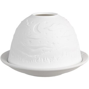 Clayre & Eef 6CE1815 Theelichthouder Wit Ø 12x8 cm Porselein Landelijke Stijl
