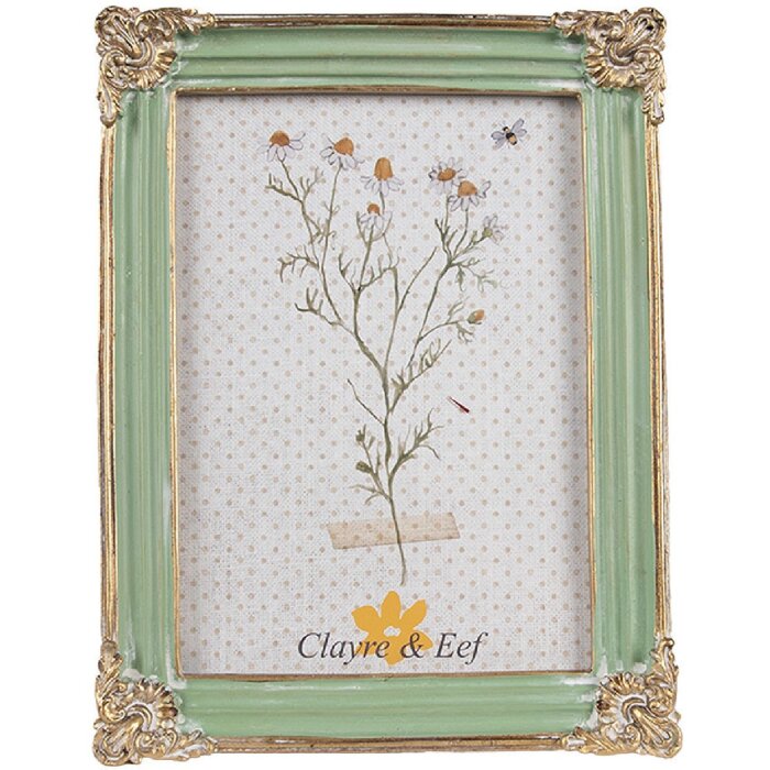 Clayre & Eef 2F1141 Fotolijst 16x2x21 cm Groen Goud Gekleurd Boheemse Stijl