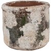 Clayre & Eef 6TE0516L Bloempot Terracotta Beige Groen Ø 17x15 cm Landelijke stijl