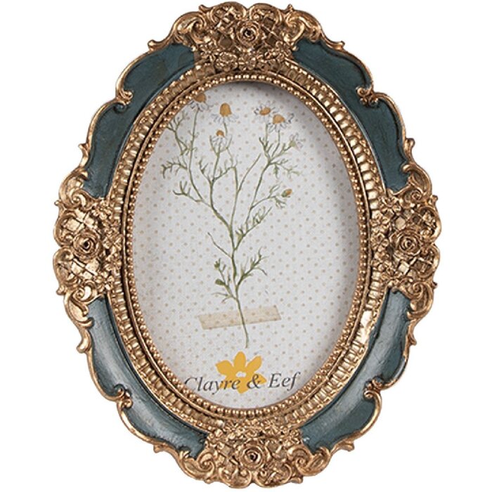 Clayre & Eef 2F1150 Fotolijst Goudkleur Groen 9x2x12 cm Ovaal