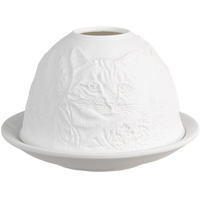 Clayre & Eef 6CE1807 Theelichthouder Kat Ø 12x8 cm Wit