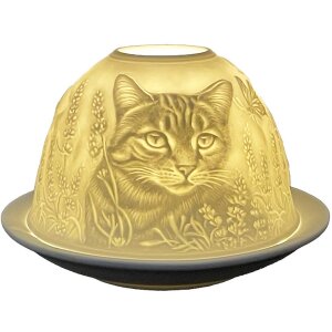 Clayre & Eef 6CE1807 Theelichthouder Kat Ø 12x8 cm Wit