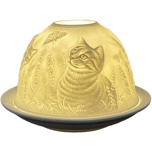 Clayre & Eef 6CE1807 Theelichthouder Kat Ø 12x8 cm Wit