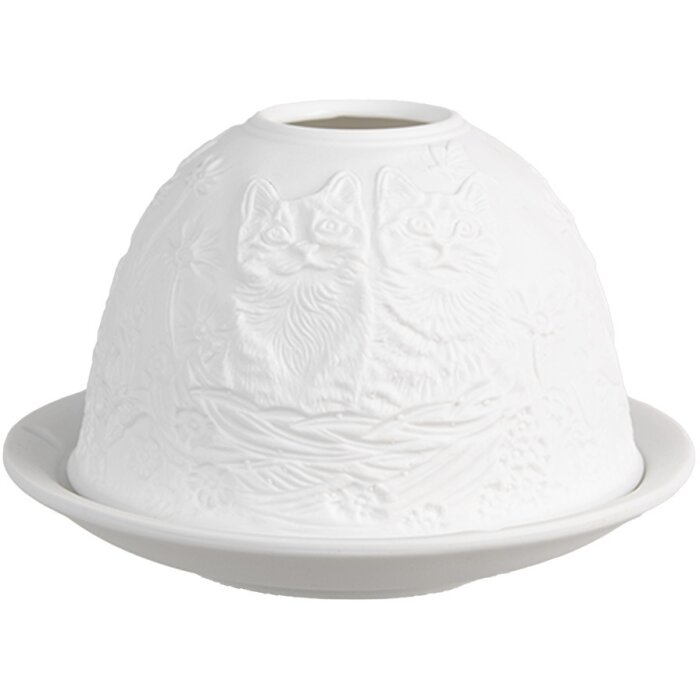Clayre & Eef 6CE1808 Theelichthouder kat motief Ø 12x8 cm Wit