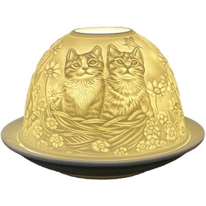 Clayre & Eef 6CE1808 Theelichthouder kat motief Ø 12x8 cm Wit