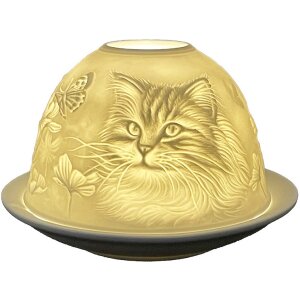 Clayre & Eef 6CE1809 Theelichthouder Porseleinen Kat Ø 12x8 cm Wit
