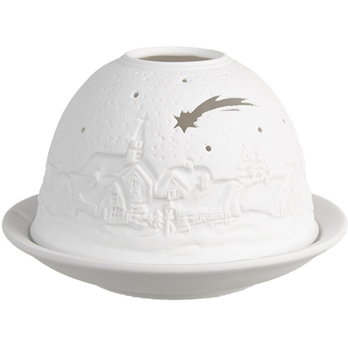 Clayre & Eef 6CE1819 Theelichthouder Ø 12x8 cm Wit Winterlandschap