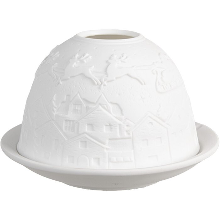Clayre & Eef 6CE1820 Theelichthouder Porselein Wit Ø 12x8 cm Kerstmis