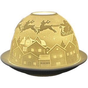 Clayre & Eef 6CE1820 Theelichthouder Porselein Wit Ø 12x8 cm Kerstmis