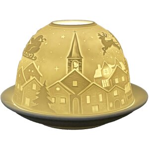 Clayre & Eef 6CE1820 Theelichthouder Porselein Wit Ø 12x8 cm Kerstmis