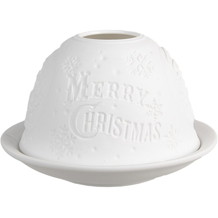 Clayre & Eef 6CE1822 Theelichthouder Vrolijk Kerstfeest Ø 12x8 cm Wit