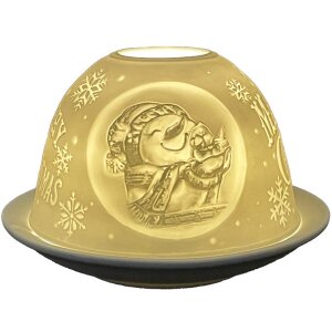 Clayre & Eef 6CE1822 Theelichthouder Vrolijk Kerstfeest Ø 12x8 cm Wit