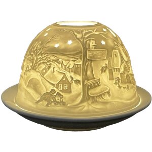 Clayre & Eef 6CE1823 Theelichthouder Winter Ø 12x8 cm Wit
