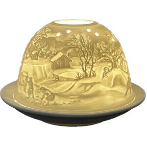 Clayre & Eef 6CE1823 Theelichthouder Winter Ø 12x8 cm Wit