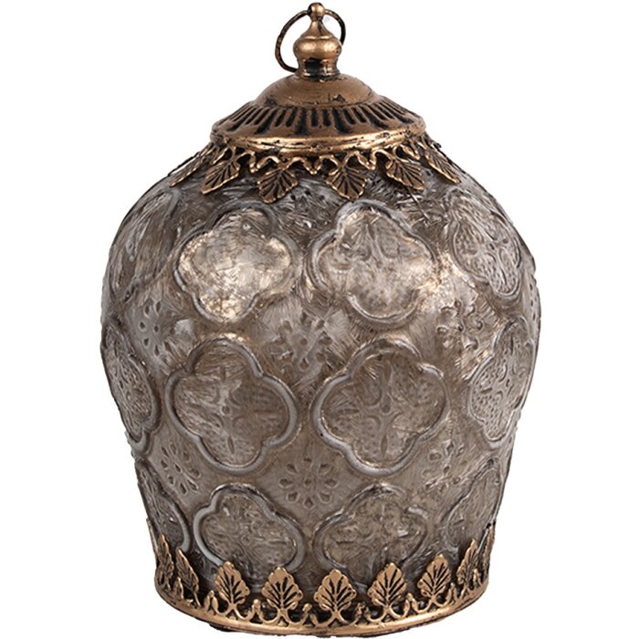 Clayre & Eef 6GL4584 LED Lantaarn Ø 13x18 cm Bruin Glazen Decoratie