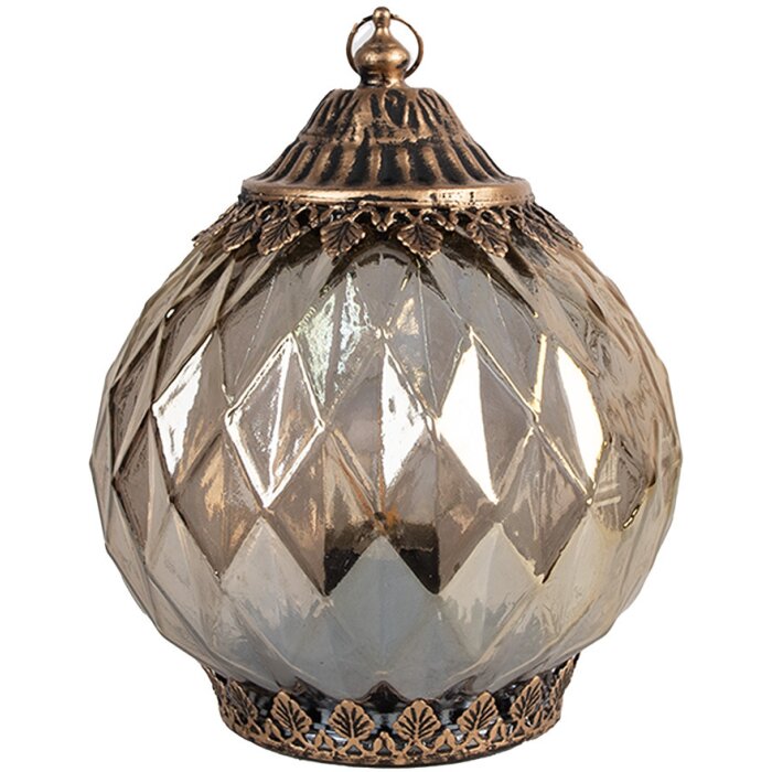 Clayre & Eef 6GL4585 Decoratie LED Lantaarn Ø 15x19 cm Koperkleurig glas