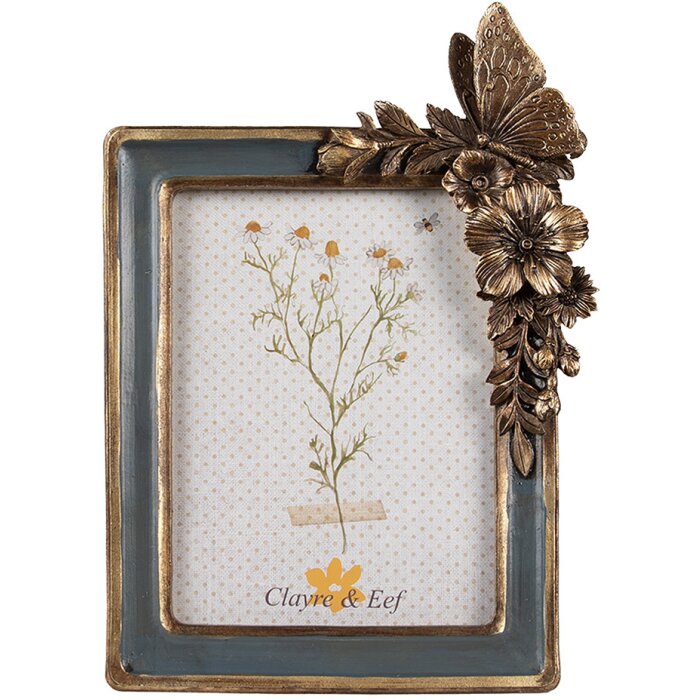 Clayre & Eef 2F1124 Fotolijst Goud-Blauw 16x3x23 cm / 10x15 cm