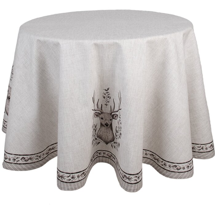 Clayre & Eef GTW07 Tafelkleed Hertenmotief Beige Ø 170 cm