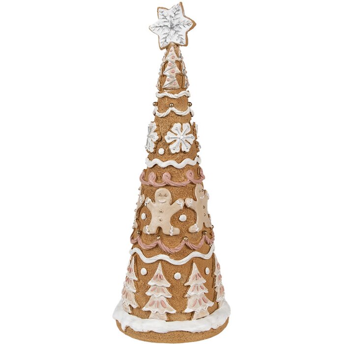 Clayre & Eef 6PR4362 Decoratie Kerstboom Ø 14x37 cm Bruin Wit