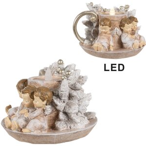 Clayre & Eef 6PR4164 Kandelaar Engel LED 14x13x10 cm