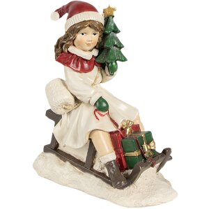 Clayre & Eef 6PR4183 Decoratie Kind op slee 10x6x12 cm