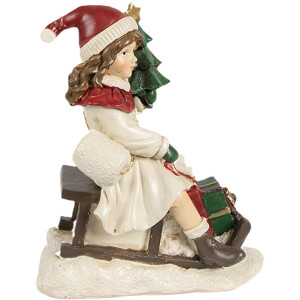 Clayre & Eef 6PR4183 Decoratie Kind op slee 10x6x12 cm