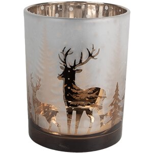 Clayre & Eef 6GL4659 Theelichthouder Set van 3 Witgoud Ø 7x8/9x10/10x12 cm