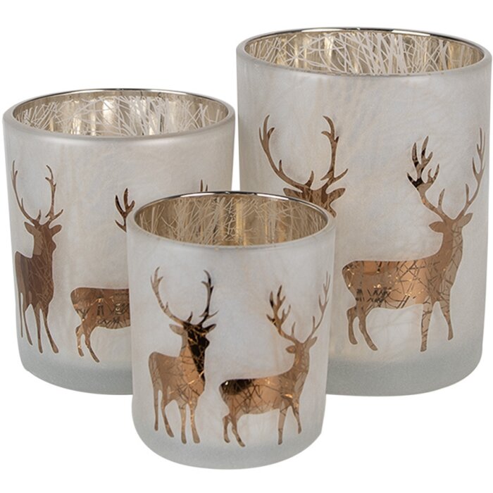 Clayre & Eef 6GL4666 Theelichthouder Set van 3 Witgoud Ø 7/9/10 cm Glas