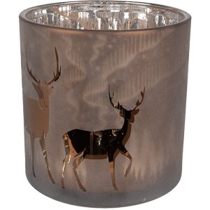 Clayre Eef theelichthouder hert motief bruin glas...