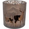 Clayre Eef theelichthouder hert motief bruin glas Ø 15x15 cm landelijke stijl