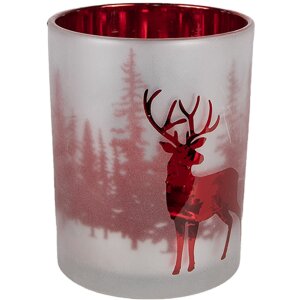 Clayre & Eef 6GL4665 Theelichthouder Set van 3 Wit Rood Ø7x8 Ø9x10 Ø10x12 cm