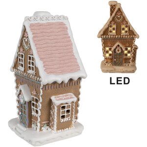 Clayre Eef Peperkoekhuisje met LED 13x10x21 cm Bruin...