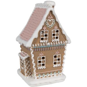 Clayre Eef Peperkoekhuisje met LED 13x10x21 cm Bruin Polyresin Kersthuisje