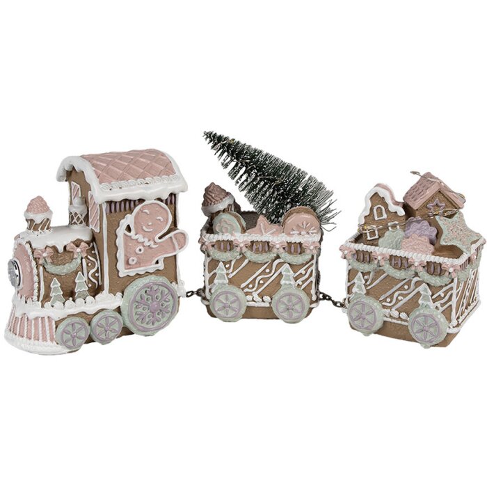 Clayre Eef kerstdecoratie LED trein peperkoek bruin 30x7x12 cm polyresin