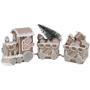 Clayre Eef kerstdecoratie LED trein peperkoek bruin 30x7x12 cm polyresin