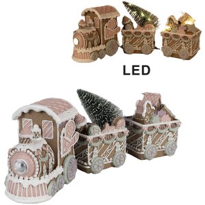 Clayre Eef kerstdecoratie LED trein peperkoek bruin 30x7x12 cm polyresin