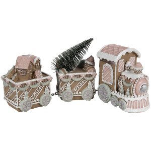 Clayre Eef kerstdecoratie LED trein peperkoek bruin 30x7x12 cm polyresin