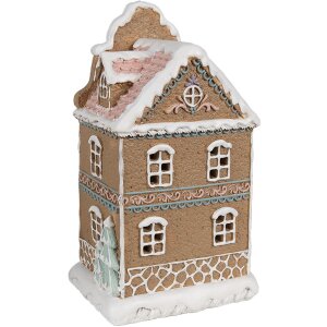 Clayre & Eef Peperkoekhuisje met LED 12x9x20 cm Polyresin Kerstsfeer