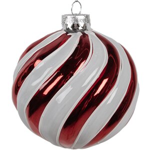 Clayre Eef Kerstbal glas rood wit Ø10 cm Klassieke kerstboomdecoratie